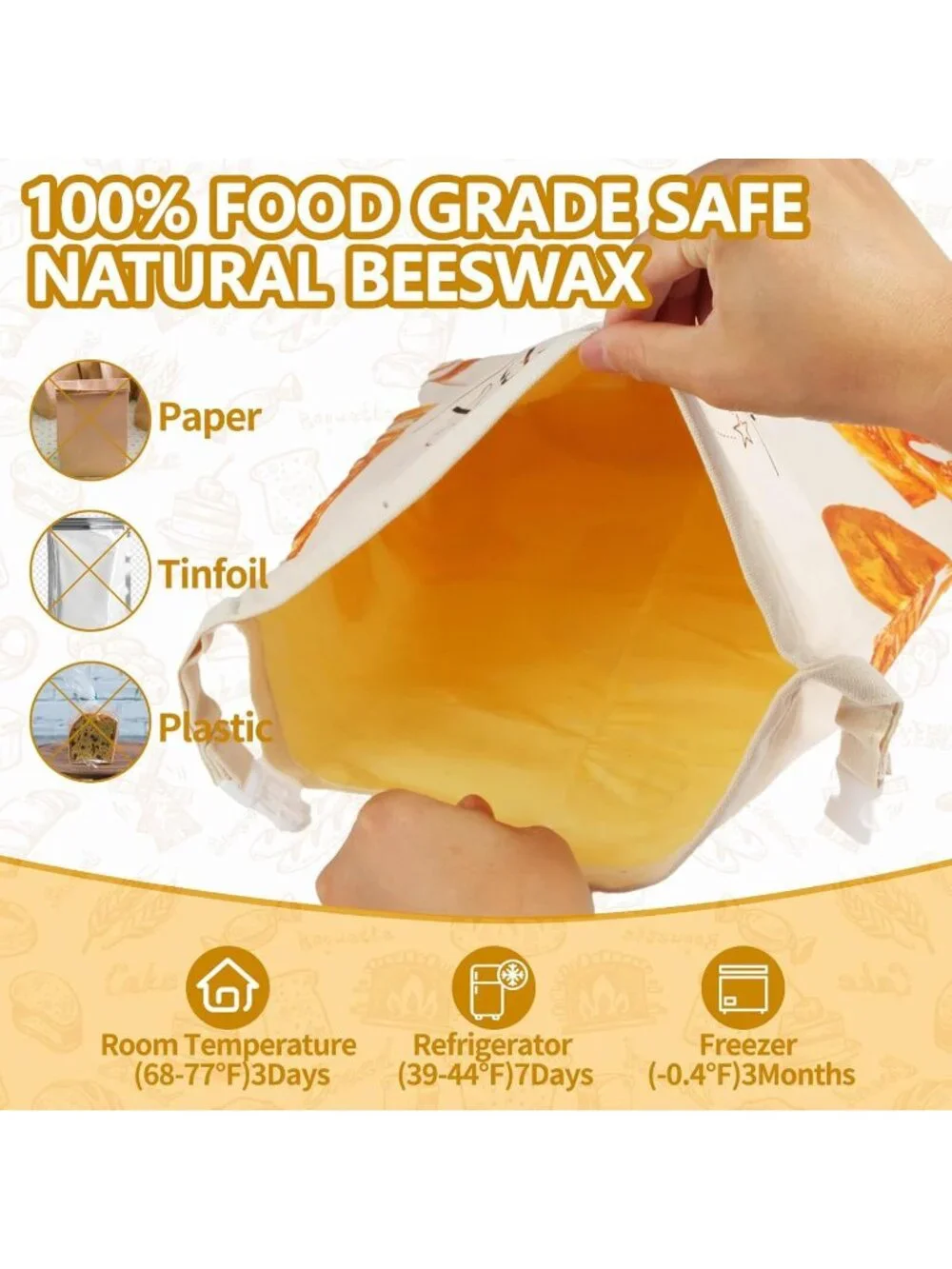 Reusable Beeswax Bread Bags Set Food Grade Eco-Friendly Hooks & Bowl Cover